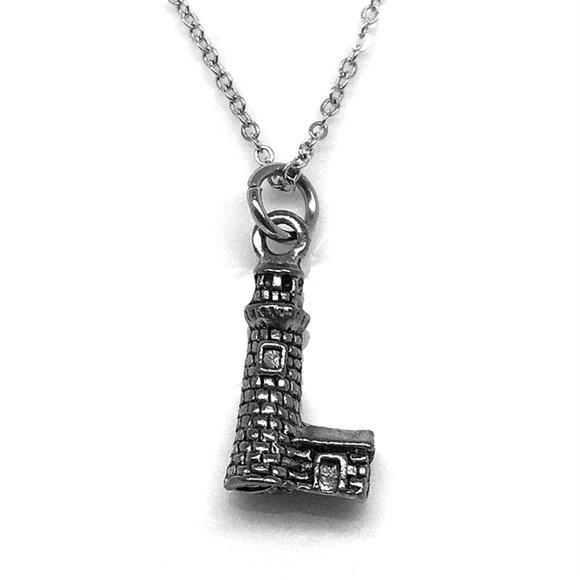 Silver plated pewter Lighthouse Charm Necklace - Picture 2 of 2